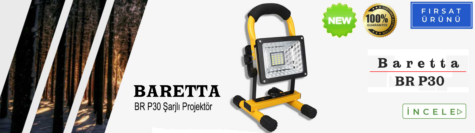 BARETTA BR P30 30W TAŞINABİLİR ŞARJLI LED PROJEKTÖR